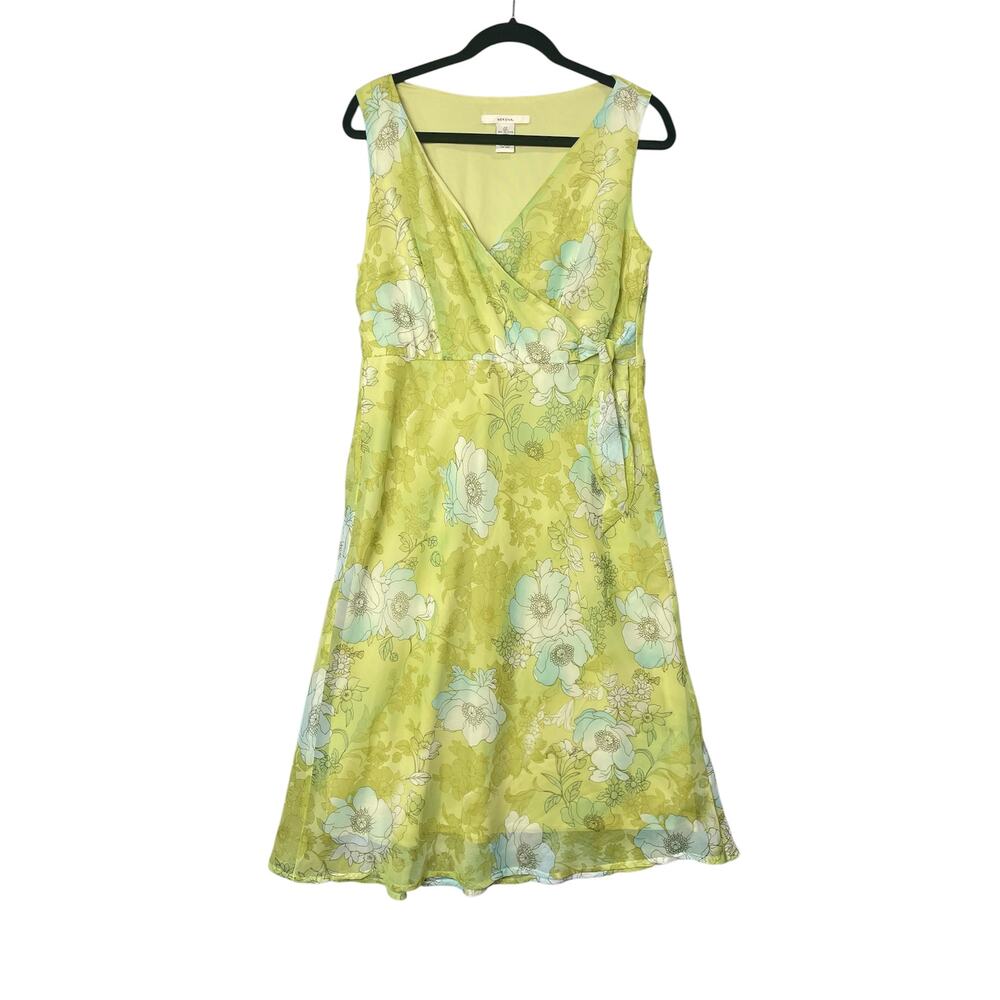 Merona Y2K Empire Waist Mock Wrap Floral Sleeveless Midi‎ Dress SZ 12 Summer